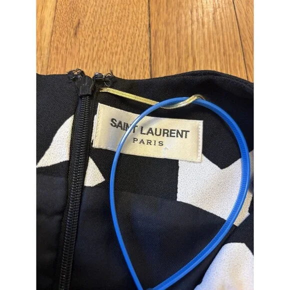 Saint Laurent Paris 2014 Black White Geometric Dress Silk Cocktail Formal FR40 S